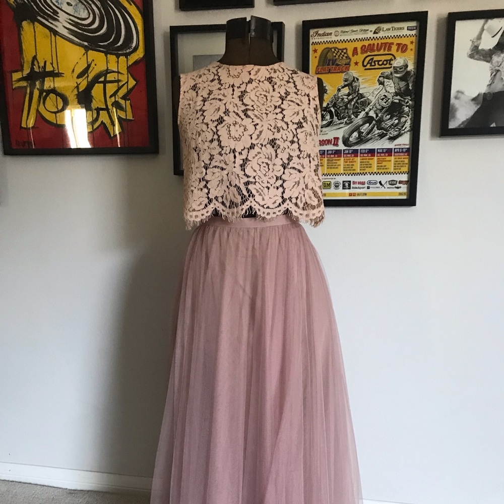 BHLDN blush 2 piece bridesmaid dress